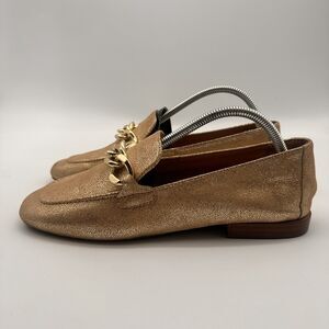 Donald Pilner Bethany Soft Pale Gold Metallic Leather Chain Loafers Woman’s 10